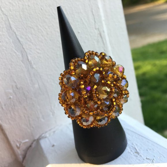 Handmade Mexican Huichol Bead Flower Ring - Picture 2 of 4